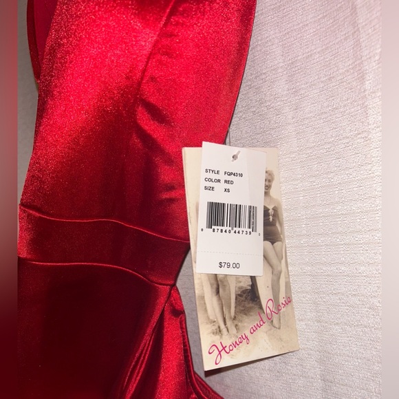 Silk Red Cocktail Dress with Lace Back. Honey and Rosie XS - Picture 2 of 5